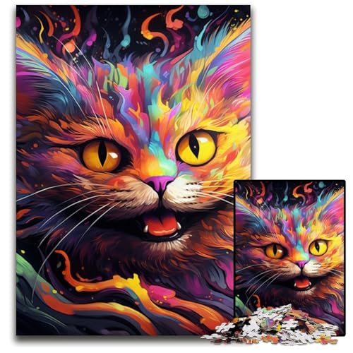 Buntes Kunst-Katzen-Puzzle, 1000 Teile, für Erwachsene, Holzpuzzle für Erwachsene, Familienaktivität, Denksportaufgabe, Heimdekoration, 50x75cm/19,68x29,52 Zoll Buntes Kunst-Katzen-Puzzle, 1000 Teile, für Erwachsene, Holzpuzzle für Erwachsene, Familienaktivität, Denksportaufgabe, Heimdekoration, 50x75cm/19,68x29,52 Zoll von JIANGENNF