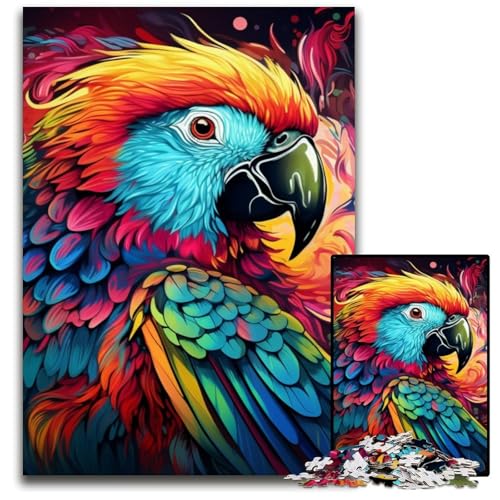 Buntes Kunst-Papagei-Puzzle für Erwachsene, 1000 Puzzleteile aus Holz, Denksportaufgabe, Teenager und Heimdekoration, 50x75cm/19,68x29,52 Zoll von JIANGENNF