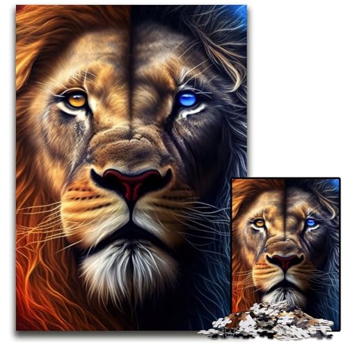 Buntes Löwengesicht-Tierpuzzle, 1000 Teile, Holzpuzzle, Weihnachten, Halloween, Ostern, Neujahr, 50x75cm/19,68x29,52 Zoll von JIANGENNF