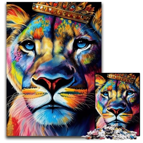 Buntes Löwingesicht, 1000-teiliges Puzzle aus Holz für Erwachsene, für Reiseliebhaber und Paare, anspruchsvolles Spielzeug, 50x75cm/19,68x29,52 Zoll von JIANGENNF