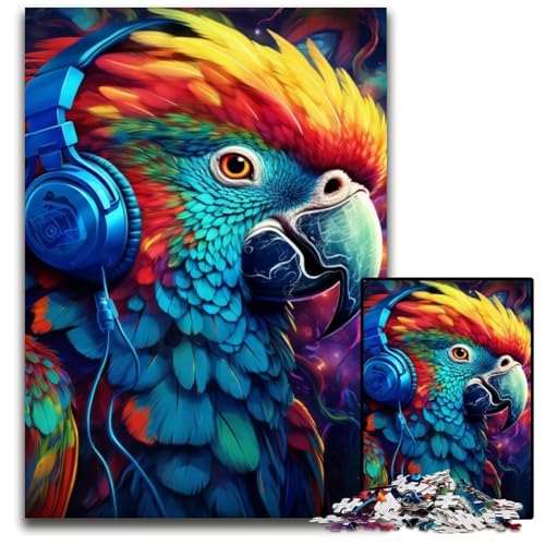 Buntes Papageien-Puzzle 1000 Teile für Erwachsene, Holzpuzzle, Spaß für Zuhause, Geburtstagsgeschenk, Reisegeschenk, 50x75cm/19,68x29,52 Zoll von JIANGENNF