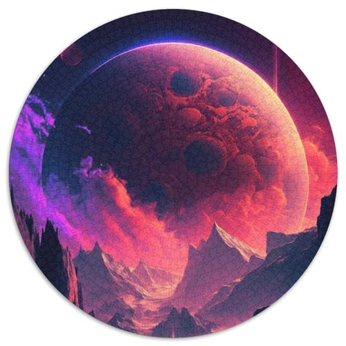 Buntes Planeten-Berge-Puzzle, 1000 Teile, rundes Puzzle, 1000 Teile, ideales DIY-Dekor und Denksport-Geschenk (Größe 67,5 x 67,5 cm) von JIANGENNF