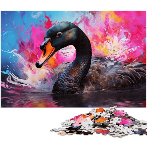Buntes Puzzle mit schwarzem Schwan, 1000 Teile, für Erwachsene, anspruchsvolle Puzzles, perfekte Dekoration für Zuhause oder das Büro, 50 x 75 cm / 19,68 x 29,52 Zoll Buntes Puzzle mit schwarzem Schwan, 1000 Teile, für Erwachsene, anspruchsvolle Puzzles, perfekte Dekoration für Zuhause oder das Büro, 50 x 75 cm / 19,68 x 29,52 Zoll von JIANGENNF