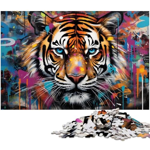 Buntes Tiger-Puzzle, 1000 Teile, Holzpuzzle für Erwachsene, Heimdekoration und Urlaubsspaß, 50 x 75 cm / 19,68 x 29,52 Zoll Buntes Tiger-Puzzle, 1000 Teile, Holzpuzzle für Erwachsene, Heimdekoration und Urlaubsspaß, 50 x 75 cm / 19,68 x 29,52 Zoll von JIANGENNF