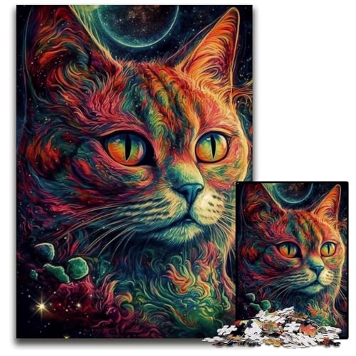 Buntes Weltraumkatzen-Puzzle mit 1000 Teilen, anspruchsvolle Puzzles, interaktives Familienspiel, Denksportaufgabe, Lernspielzeug, 26x38cm/10,23x14,96 Zoll von JIANGENNF
