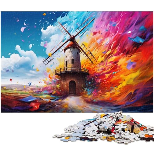 Buntes Windmühlen-Puzzle, 1000 Teile, Holzpuzzle für Erwachsene, Heimdekoration und Urlaubsspaß, 50 x 75 cm / 19,68 x 29,52 Zoll Buntes Windmühlen-Puzzle, 1000 Teile, Holzpuzzle für Erwachsene, Heimdekoration und Urlaubsspaß, 50 x 75 cm / 19,68 x 29,52 Zoll von JIANGENNF
