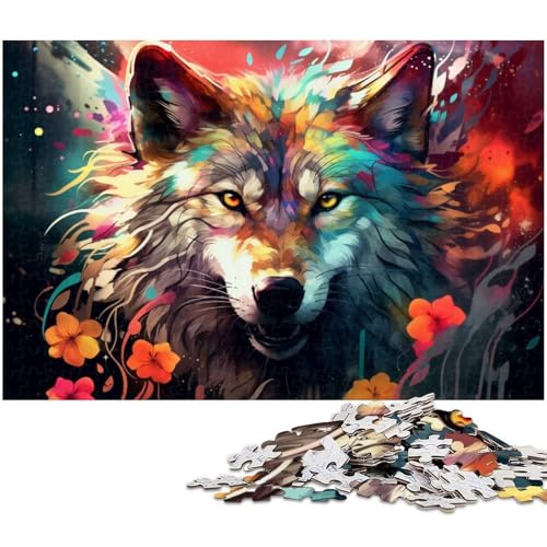 Buntes Wolf-Puzzle, 1000 Teile, Holzpuzzle für Erwachsene, Heimdekoration und Urlaubsspaß, 50 x 75 cm / 19,68 x 29,52 Zoll Buntes Wolf-Puzzle, 1000 Teile, Holzpuzzle für Erwachsene, Heimdekoration und Urlaubsspaß, 50 x 75 cm / 19,68 x 29,52 Zoll von JIANGENNF
