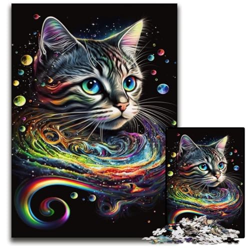 Color Cat 1000-teiliges Puzzle aus Holz für Erwachsene für Reiseliebhaber und Paare, anspruchsvolles Spielzeug 50x75cm/19,68x29,52 Zoll von JIANGENNF