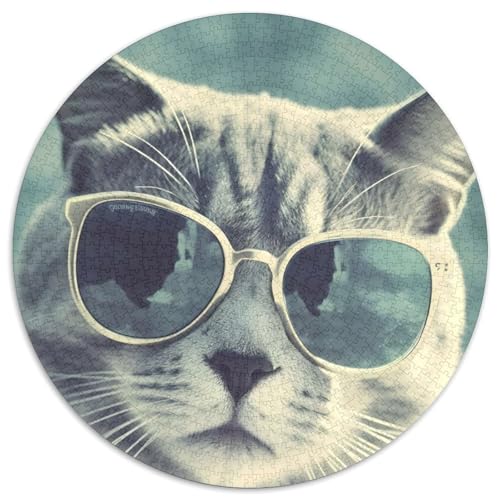 Coole Katze mit Sonnenbrille, Puzzle für Erwachsene, 1000 Teile, pädagogisches Denkspiel, künstlerische Heim- und Bürodekoration, ab 14 Jahren (Größe 67,5 x 67,5 cm) von JIANGENNF