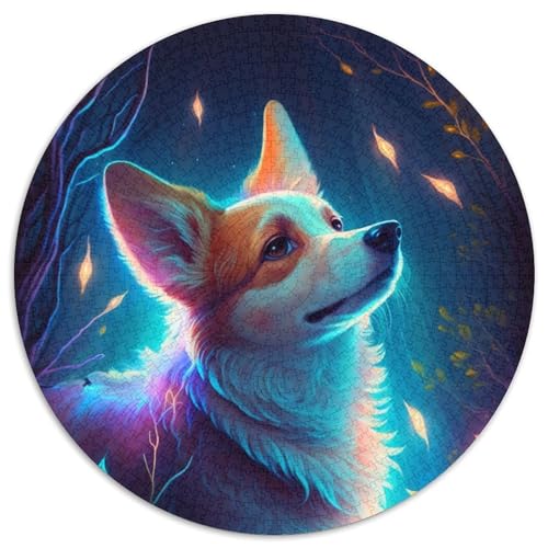 Corgi-Hunde-Puzzle 1000 Teile für Erwachsene, 1000-teiliges rundes Puzzle für Erwachsene, Lernspielzeug für Teenager, Heim- und Bürodekoration (Größe 67,5 x 67,5 cm) von JIANGENNF