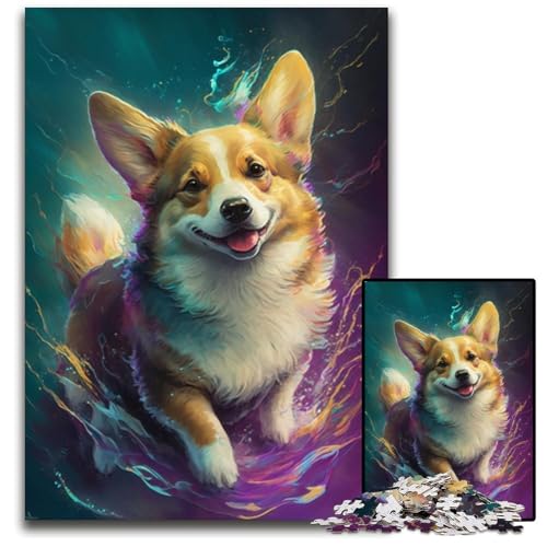 Corgi-Hunde-Puzzle 1000 Teile für Erwachsene, Puzzle, Denkspiel, interaktives Familienspiel, geeignet für Kinder ab 14 Jahren, 26x38cm/10,23x14,96 Zoll von JIANGENNF