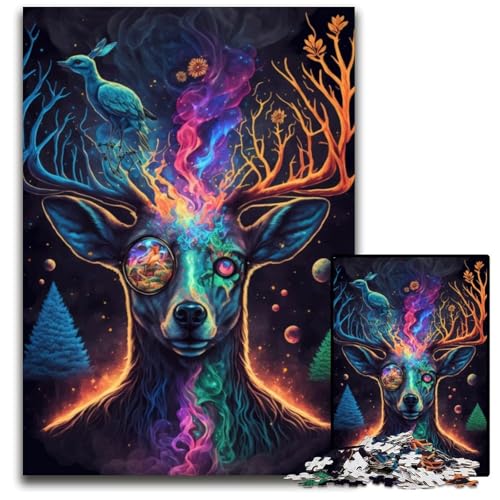 Cosmic Trippy Deer Puzzle 1000 Teile für Erwachsene, Puzzle für Erwachsene, Geburtstagsgeschenkidee, anspruchsvolles Denkspiel, 26x38cm/10,23x14,96 Zoll von JIANGENNF