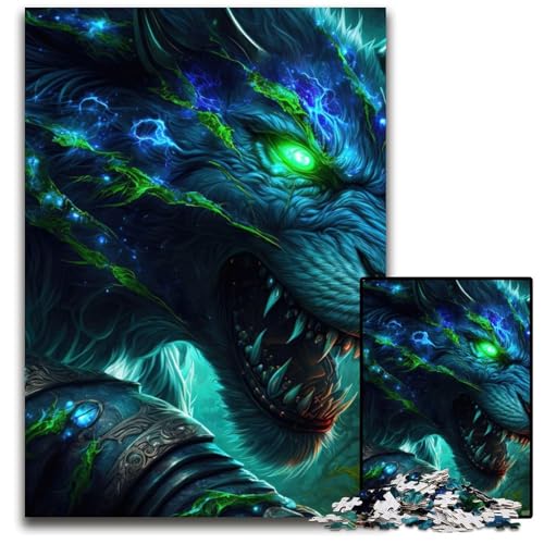 Cosmic Warrior Wolf Puzzle 1000 Teile für Erwachsene. Unmögliches Puzzle für Erwachsene. Anspruchsvolles DIY-Denkspiel, perfektes Familienspiel oder dekoratives Geschenk, 26x38cm/10,23x14,96 Zoll von JIANGENNF
