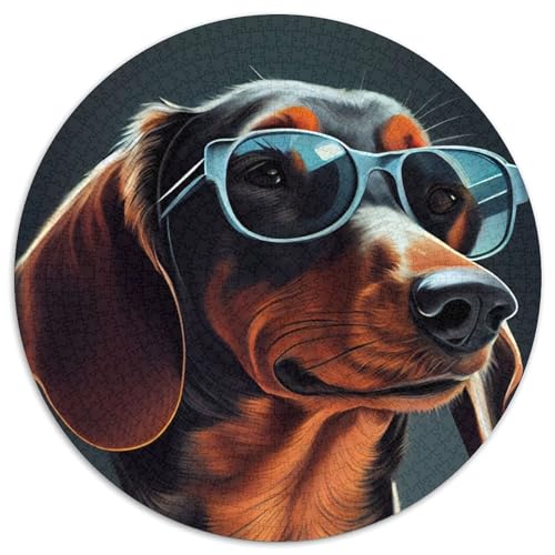 Dackel-Sonnenbrillen-Puzzle 1000 Teile für Erwachsene, Puzzle für Erwachsene, DIY-Heimdekor-Geschenk, Denksportaufgabe für Erwachsene (Größe 67,5 x 67,5 cm) von JIANGENNF