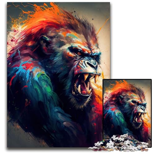 Das wütende Affen-Puzzle, 1000 Teile, Holzpuzzle, Weihnachten, Halloween, Ostern, Neujahr, 50x75cm/19,68x29,52 Zoll von JIANGENNF
