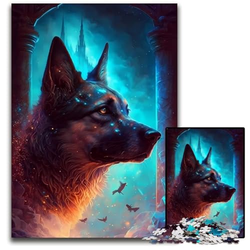 Deutscher Schäferhund-Fabel-Puzzle 1000 Teile für Erwachsene. Interaktives Familienspiel, Denksportaufgabe, Lernspielzeug, 26x38cm/10,23x14,96 Zoll von JIANGENNF
