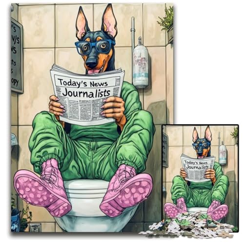 Doberman Go Toilet Puzzles 1000 Teile für Erwachsene, Puzzles für Erwachsene, Familienaktivität, DIY-Heimdekoration, 26x38cm/10,23x14,96 Zoll Doberman Go Toilet Puzzles 1000 Teile für Erwachsene, Puzzles für Erwachsene, Familienaktivität, DIY-Heimdekoration, 26x38cm/10,23x14,96 Zoll von JIANGENNF