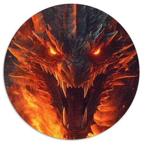 Drachenbrennpuzzle 1000 Teile für Erwachsene, 1000-teiliges rundes Puzzle für Erwachsene, Lernspielzeug für Teenager, Heimbüro-Dekor (Größe 67,5 x 67,5 cm) von JIANGENNF