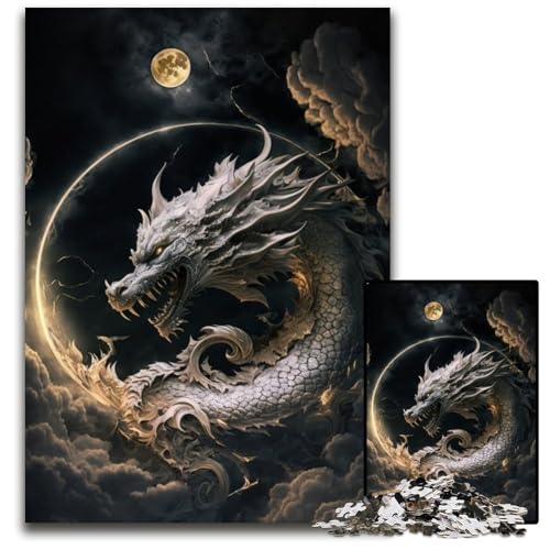 Drachenpuzzle 1000 Teile für Erwachsene, Holzpuzzle für Erwachsene, anspruchsvolles Denkspiel – entspannendes Spielzeug für Teenager, 50x75cm/19,68x29,52 Zoll von JIANGENNF