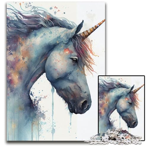 Einhorn-Aquarell-Puzzle für Erwachsene, 1000 Teile, anspruchsvolles Denkspiel für Teenager, unterhaltsames interaktives Spiel für die ganze Familie, 26x38cm/10,23x14,96 Zoll von JIANGENNF