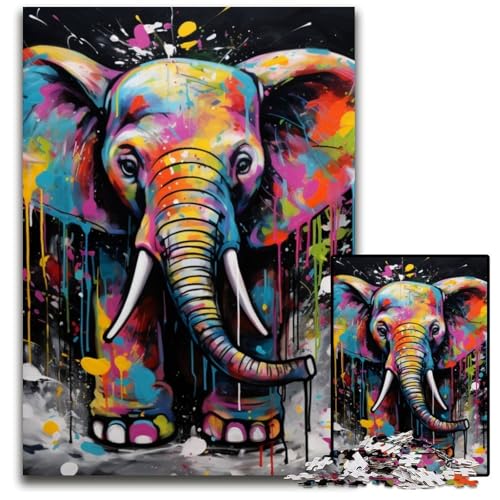 Elefanten-Graffiti-Malerei, 1000-teiliges Puzzle, anspruchsvolle Rätsel, interaktives Familienspiel, Denksportaufgabe, Lernspielzeug, 26x38cm/10,23x14,96 Zoll Elefanten-Graffiti-Malerei, 1000-teiliges Puzzle, anspruchsvolle Rätsel, interaktives Familienspiel, Denksportaufgabe, Lernspielzeug, 26x38cm/10,23x14,96 Zoll von JIANGENNF