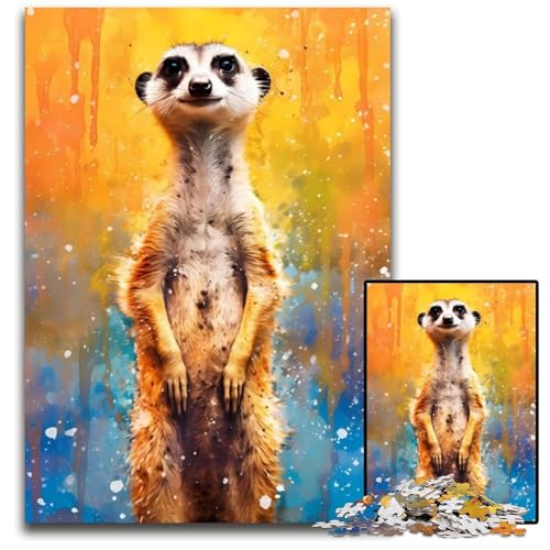 Erdmännchen-Gemälde-Puzzle für Erwachsene, 1000-teiliges Puzzle, anspruchsvolles Denkspiel für Teenager, unterhaltsames interaktives Spiel für die ganze Familie, 26x38cm/10,23x14,96 Zoll von JIANGENNF