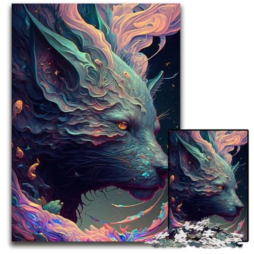 Ethereal Wolf Puzzle für Erwachsene, 1000 Teile, anspruchsvolles Denkspiel für Teenager, unterhaltsames interaktives Spiel für die ganze Familie, 50x75cm/19,68x29,52 Zoll von JIANGENNF