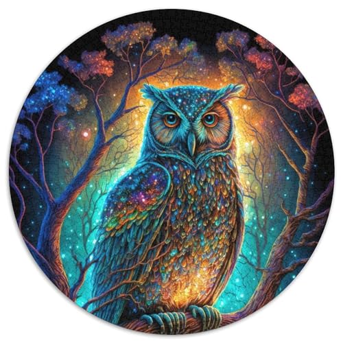 Eulennacht-Puzzle für Erwachsene, 1000-teiliges, rundes Puzzle, interaktives Familienspiel, Denksportaufgabe als Geschenk, Lernspielzeug (Größe 67,5 x 67,5 cm) von JIANGENNF