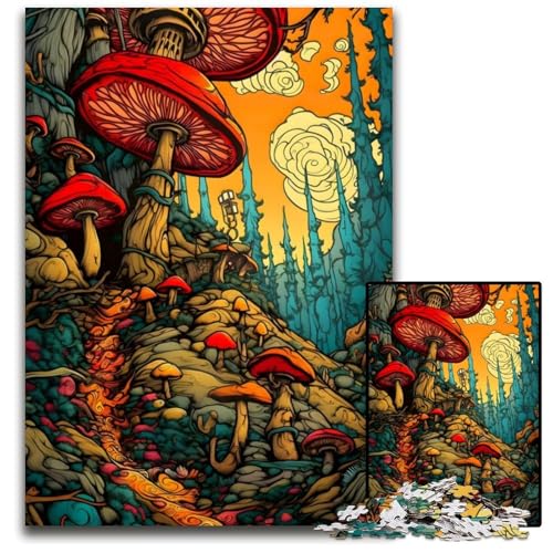 Fantastische Pilzwelt, 1000-teiliges Puzzle aus Holz für Erwachsene, für Reiseliebhaber und Paare, anspruchsvolles Spielzeug, 50x75cm/19,68x29,52 Zoll von JIANGENNF
