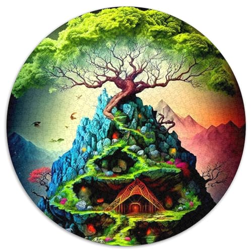 Fantasy-Landschafts-Puzzle für Erwachsene, 1000-teiliges, rundes Puzzle, interaktives Familienspiel, Denksportaufgabe als Geschenk, Lernspielzeug (Größe 67,5 x 67,5 cm) von JIANGENNF
