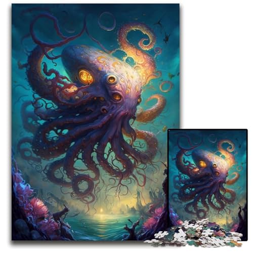 Fantasy Octopus 1000-teiliges Puzzle aus Holz für Erwachsene für Reiseliebhaber und Paare, anspruchsvolles Spielzeug 50x75cm/19,68x29,52 Zoll von JIANGENNF