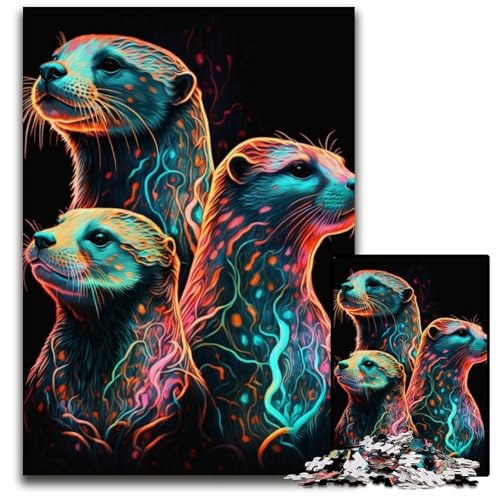 Farbiges Otter-Puzzle für Erwachsene, 1000 Teile, Papppuzzle, Weihnachten, Halloween, Ostern, Neujahr, 26x38cm/10,23x14,96 Zoll von JIANGENNF