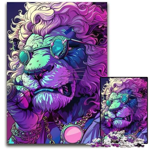 Fashion Lions Puzzle 1000 Teile für Erwachsene, Papppuzzle, Weihnachten, Halloween, Ostern, Neujahr, 26x38cm/10,23x14,96 Zoll von JIANGENNF