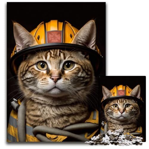 Feuerwehr-Katze, 1000-teiliges Puzzle für Erwachsene, anspruchsvolles Denkspiel – entspannendes Spielzeug für Teenager, 50x75cm/19,68x29,52 Zoll von JIANGENNF