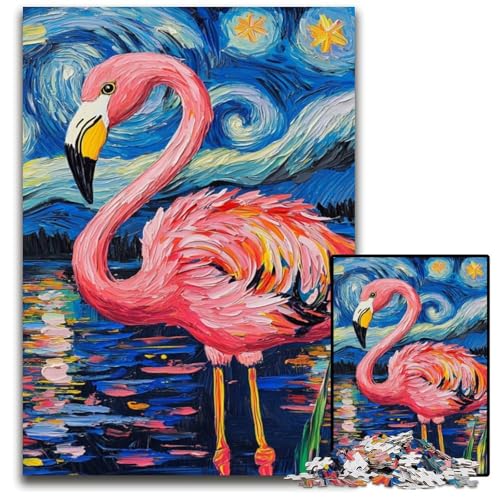 Flamingo-Nachthimmel, 1000-teiliges Puzzle für Erwachsene, Puzzles für Erwachsene, Lernspielzeug für Teenager, Heimbüro-Dekor, 26x38cm/10,23x14,96 Zoll von JIANGENNF