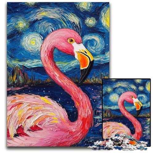 Flamingo-Nachthimmel, 1000-teiliges Puzzle für Erwachsene, interaktives Familienspiel, Denksportaufgabe, Lernspielzeug, 50x75cm/19,68x29,52 Zoll von JIANGENNF