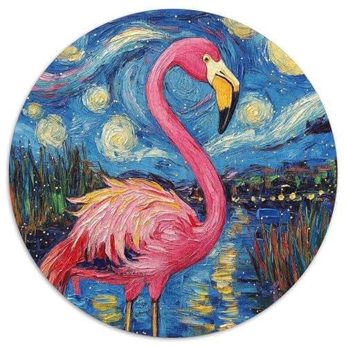 Flamingo-Nachthimmel-Puzzle für Erwachsene, 1000 Teile, 1000-teiliges rundes Puzzle für Erwachsene, hochschwieriges Denkspiel für Teenager (Größe 67,5 x 67,5 cm) von JIANGENNF