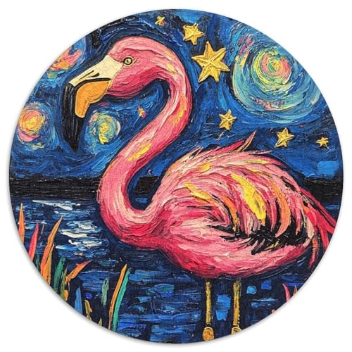 Flamingo-Nachthimmel-Puzzle für Erwachsene,1000 Teile,rundes Puzzle für Erwachsene,Entspannung und Herausforderung,farbenfrohe Kunst zur Heimdekoration, Freunde (67,5 x 67,5 cm) von JIANGENNF
