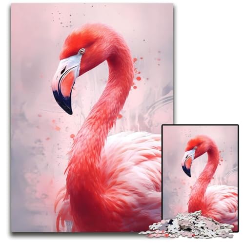 Flamingo-Tiere, 1000 Teile, Puzzle-Geschenke, anspruchsvolle Puzzles, Denksportaufgabe, interaktives Familienspiel, geeignet für Kinder ab 14 Jahren, 26x38cm/10,23x14,96 Zoll von JIANGENNF
