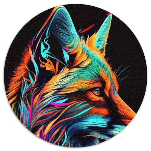 Fox Pop Art Tierpuzzle 1000 Teile, Puzzle 1000 Teile, rund, Puzzle für Erwachsene, Lernspielzeug für Teenager, Heim- und Bürodekor (Größe 67,5 x 67,5 cm) von JIANGENNF
