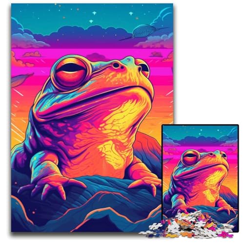 Frosch-Sonnenuntergang, Frösche, Vintage-Puzzle, 1000 Teile, Papp-Puzzle, Muttertag, Geburtstag, Weihnachten, 26x38cm/10,23x14,96 Zoll Frosch-Sonnenuntergang, Frösche, Vintage-Puzzle, 1000 Teile, Papp-Puzzle, Muttertag, Geburtstag, Weihnachten, 26x38cm/10,23x14,96 Zoll von JIANGENNF