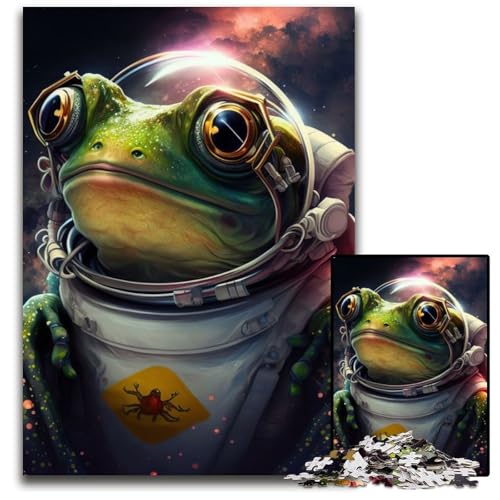 Frosch-Weltraum-Astronaut Puzzle für Erwachsene, 1000 Teile, Denkspiel für Jugendliche und Familieninteraktion, 26x38cm/10,23x14,96 Zoll von JIANGENNF