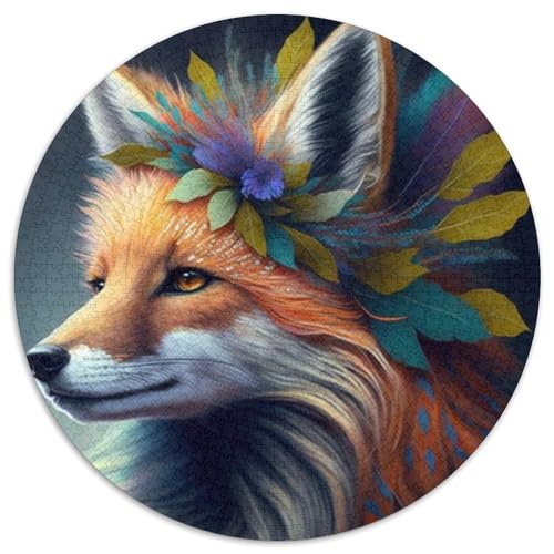 Fuchs-Puzzle für Erwachsene, 1000-teiliges, rundes Puzzle, interaktives Familienspiel, Denksportaufgabe als Geschenk, Lernspielzeug (Größe 67,5 x 67,5 cm) von JIANGENNF
