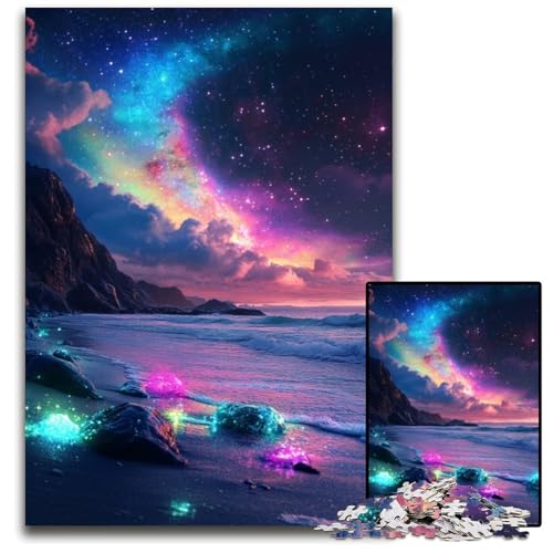 Galaxy Beach Night View Puzzles 1000 Teile für Erwachsene. Holzpuzzles für Erwachsene. Anspruchsvolles Denkspiel – Entspannendes Spielzeug für Teenager. 50x75cm/19,68x29,52 Zoll von JIANGENNF