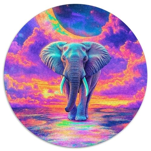 Galaxy Elephant Puzzle für Erwachsene, 1000 Teile, 1000-teiliges rundes Puzzle, interaktives Familienspiel, Bastelgeschenk mit farbenfrohen Kunstwerken (Größe 67,5 x 67,5 cm) von JIANGENNF