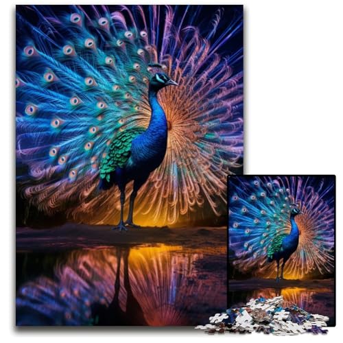 Galaxy Peacock Puzzle 1000 Teile, Papppuzzle, Weihnachten, Halloween, Ostern, Neujahr, 26x38cm/10,23x14,96 Zoll von JIANGENNF