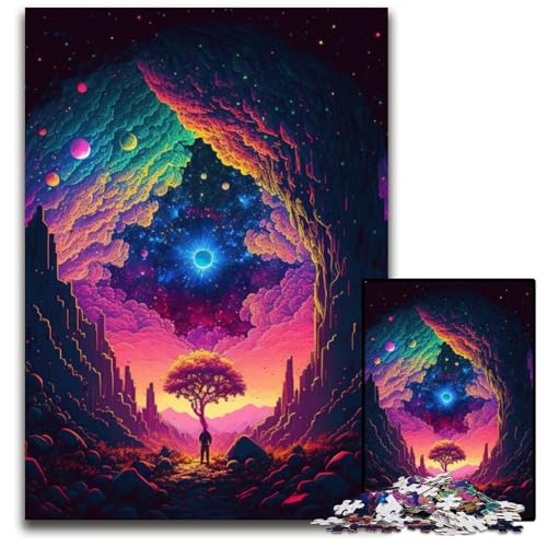 Galaxy Tree Puzzle 1000 Teile Holzpuzzles Weihnachten, Halloween, Ostern, Neujahr 50x75cm/19,68x29,52 Zoll von JIANGENNF
