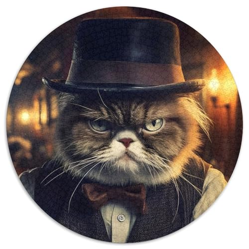 Gentleman Grumpy Cat Puzzle 1000 Teile für Erwachsene, 1000-teiliges rundes Puzzle für Erwachsene, Lernspielzeug für Teenager, Heimbüro-Dekor (Größe 67,5 x 67,5 cm) von JIANGENNF