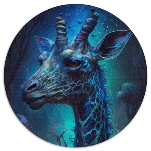 Giraffen-Puzzle aus Einer Anderen Welt, 1000 Teile, rund, 1000-teiliges Puzzle für Erwachsene, Lernspielzeug für Teenager, Heim- und Bürodekoration (Größe 67,5 x 67,5 cm) von JIANGENNF