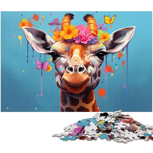 Giraffenblumen-Puzzle für Erwachsene, 1000 Teile, Puzzle für Erwachsene, anspruchsvolles DIY-Denkspiel, perfektes Familienspiel oder dekoratives Geschenk, 26 x 38 cm / 10,23 x 14,96 Zoll von JIANGENNF